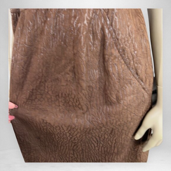 Vintage SMALL Brown 100% Leather Animal Print‎ Skirt With Pockets - Picture 5 of 6